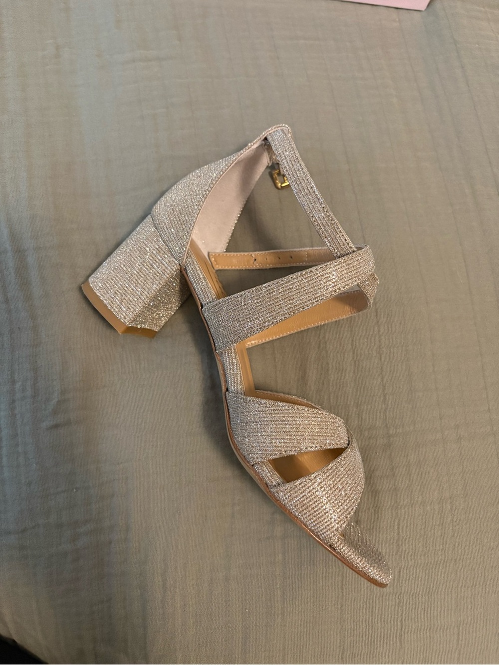 Glitter Strappy Block Heel Sandals - Silver